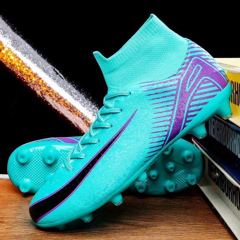 Men's High Soccer Shoes, Big Size 47, for Sports Training, with Lunghi AG and TF Plates, Net Lining and Rubber Sole