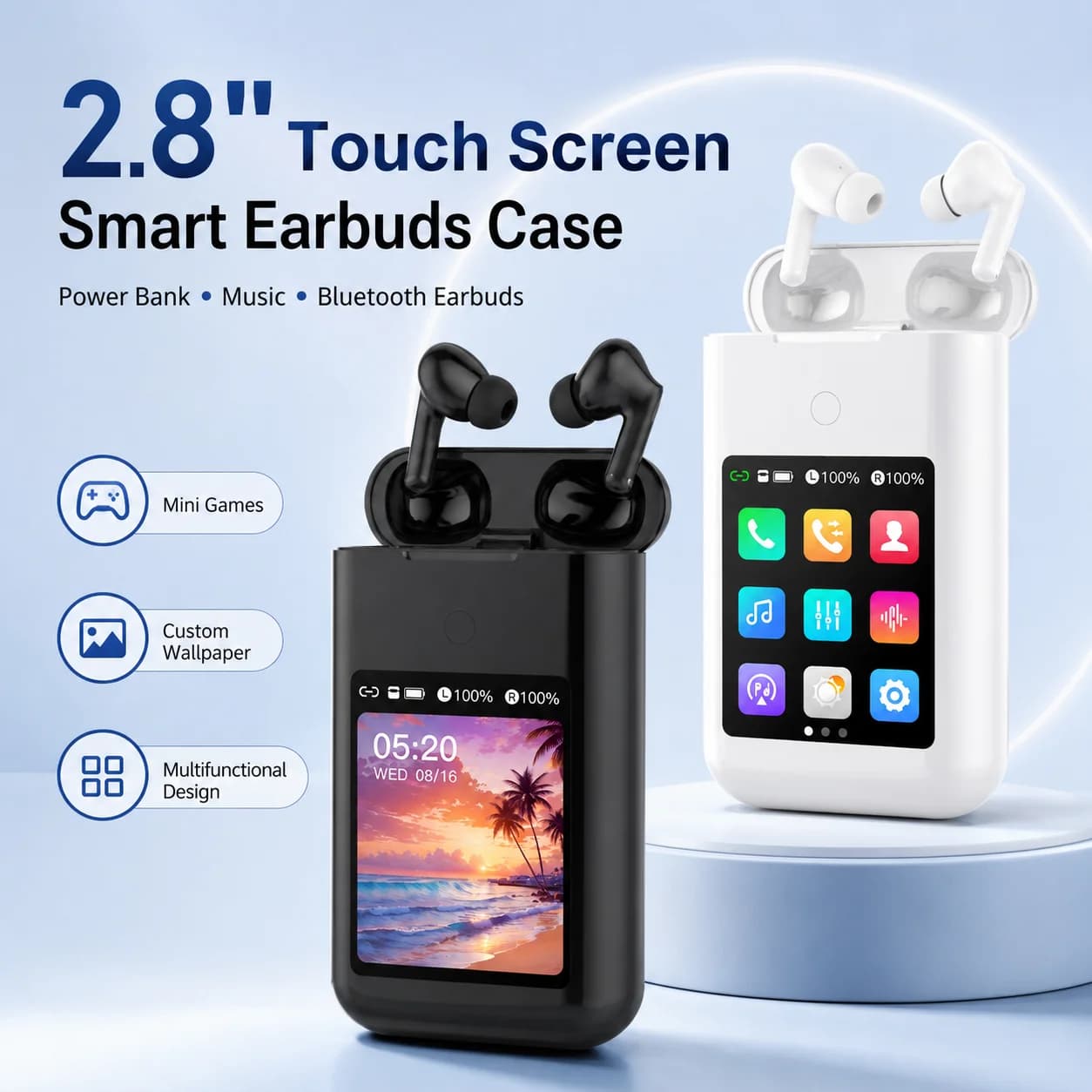 Original A98 Box Wireless Bluetooth Earphones ANC Noise Reduction Earbuds HD Mic Call Gamer Headsets LED Touch Screen Control