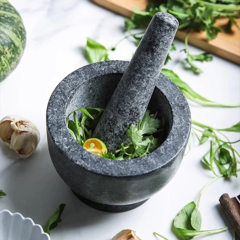 Set di mortaio e pestello Ciotola per smerigliatrice di spezie in granito naturale pesante, frantoio per erbe, produce guacamole fresco a casa