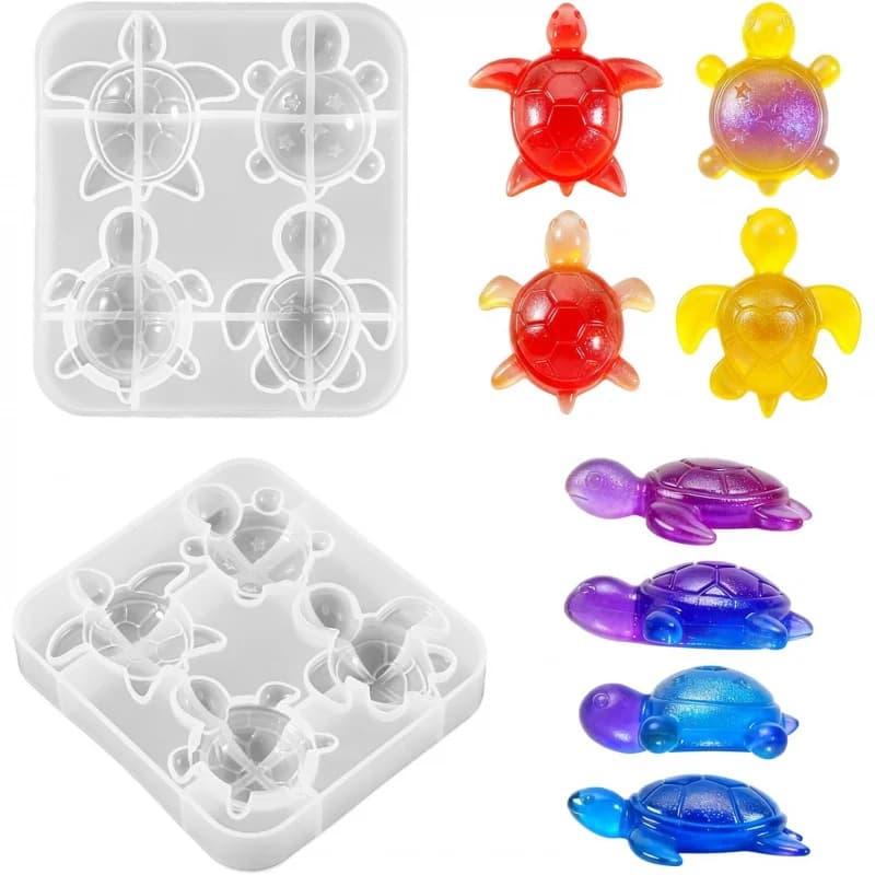 2Set of Mini Turtle Resin Molds，ApplicableDIYHandmade，Including4A design pattern，Epoxy resin casting mold，Used for dollhouse dec
