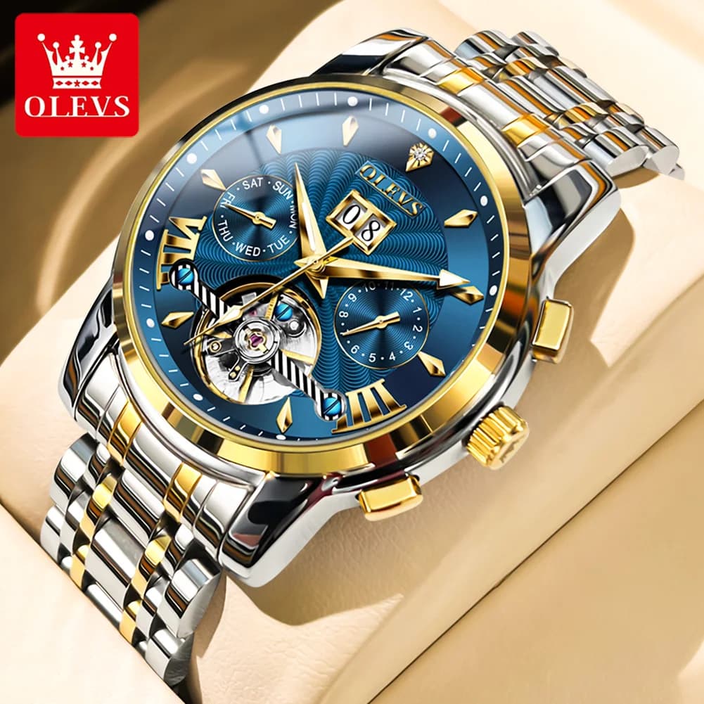 OLEVS Men's Watches Luxury Fashion Stainless Steel Strap Calendar Excavating Automatic Movement Automatic mechanical watch original