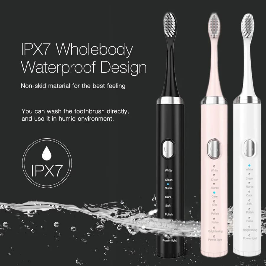 Set of electric brushes, rechargeable sonic toothbrush + 4 spare heads, portable for home, travel and everyday use.