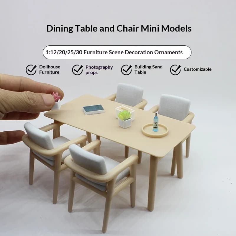 Set di mobili in miniatura in scala 1:12 per casa delle bambole - Tavolo e sedia da pranzo Modello Decorazione per casa delle bambole Scena Giocattoli per casette da gioco