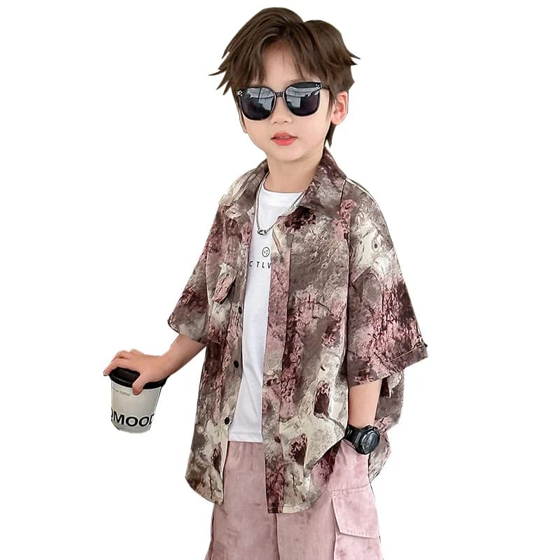 Nuova camicia estiva con stampa floreale Tie Dye per bambini per ragazzi Camicetta floreale a maniche corte per bambini di alta moda streetwear 2-11