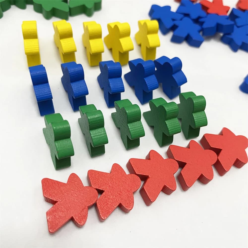 50/100PCS Legno 16*16*5mm Extra Meeples Bit Pawns Gioco da tavolo Pezzi Sostituzione sfusa Componenti di gioco Pezzi degli scacchi umanoidi