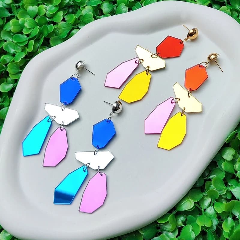 KUGUYS Women's Mirror Acrylic Geometric Pendant Earrings, Y2K Trendy Jewelry for Boho Music Festival