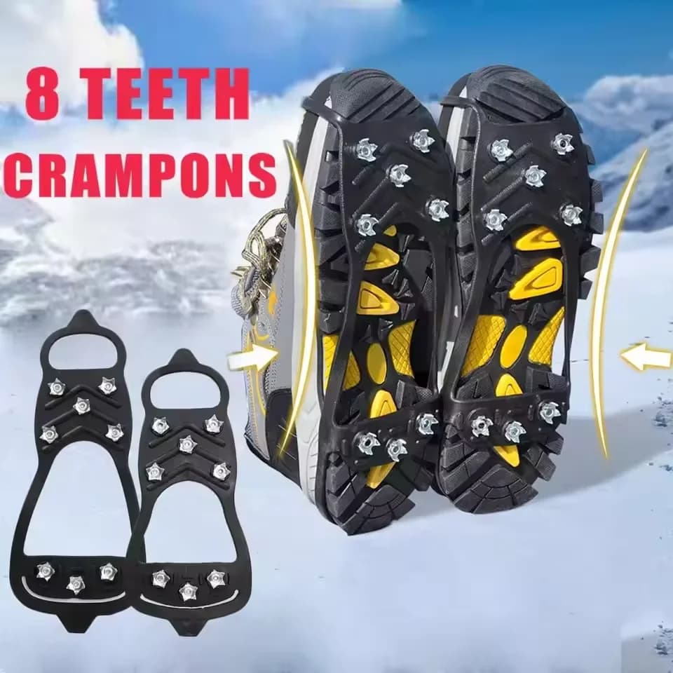 Nuove Copriscarpe Antiscivolo con 8 Denti per Ghiaccio e Neve, Ramponi per Escursionismo e Alpinismo Invernale