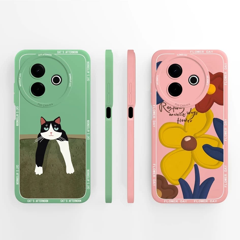 Phone Cases For Vivo Y39 Y 36 4G 5G Beautiful Flower Lazy Kitten Patterns Soft Silicone Anti Slip Shell For Vivo Y 39 Y 36 Coque
