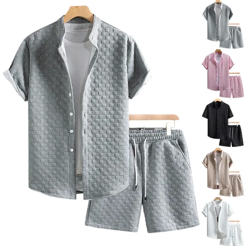Nuova Moda Estiva: Completo Casual da Uomo con Camicia a Collo e Pantaloncini Comodi e Alla Moda
