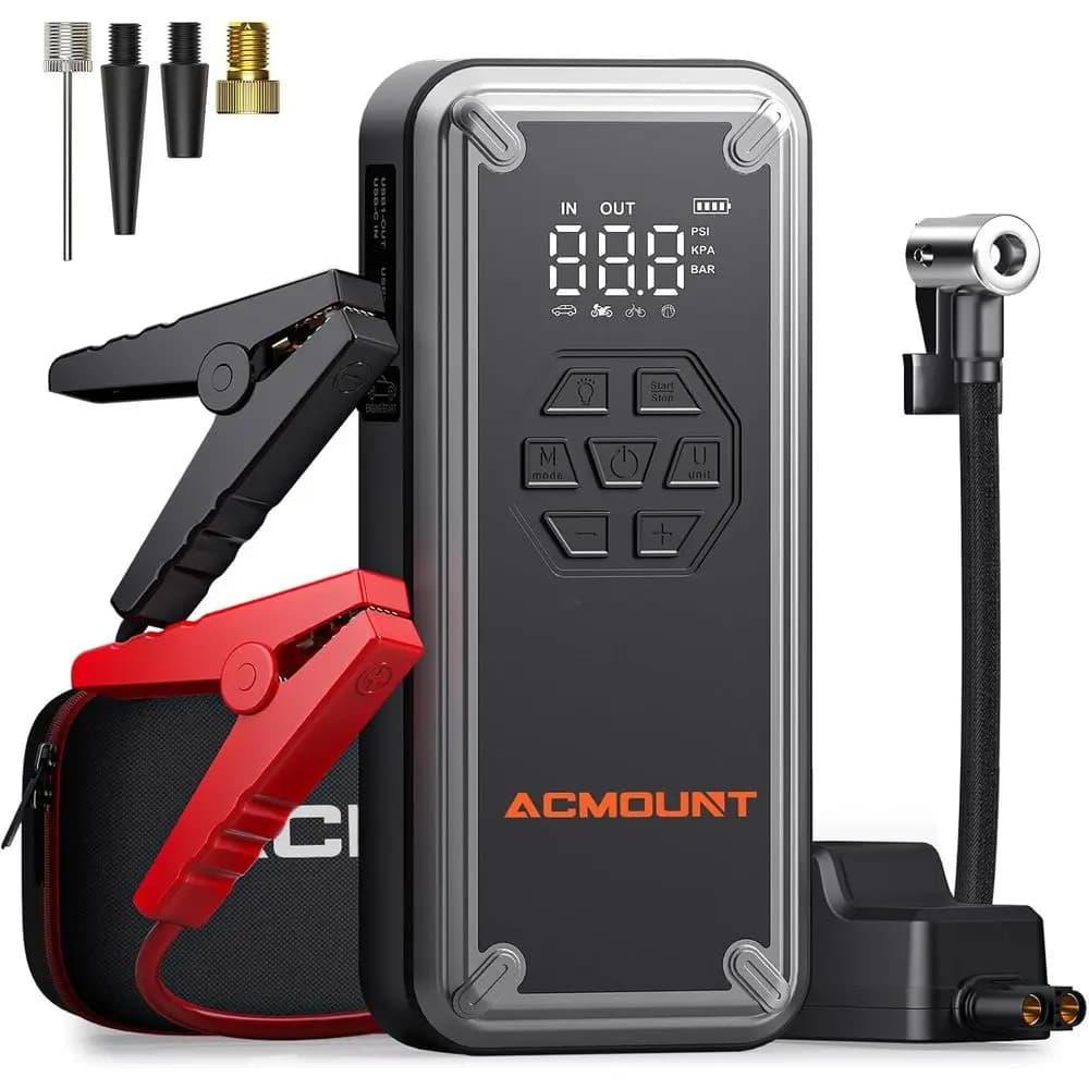 Avviatore di Emergenza Portatile 5000A con Compressore d'Aria, Gonfiatore Pneumatici 150PSI, Booster Batteria 12V per Auto a Benzina/Diesel