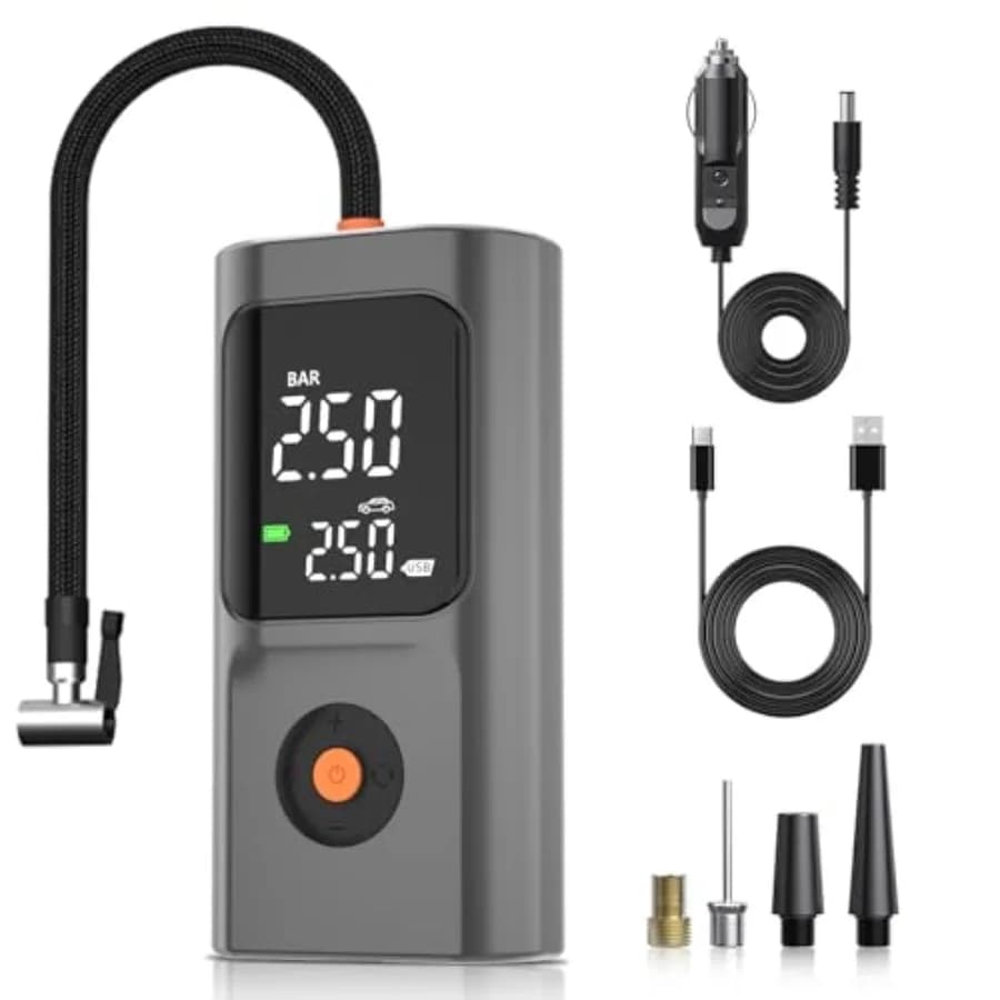 Compressore d'aria portatile per gonfiaggio pneumatici, pompa d'aria da 150 PSI per pneumatici auto con manometro digitale, pompa per pneumatici bici con luce LED