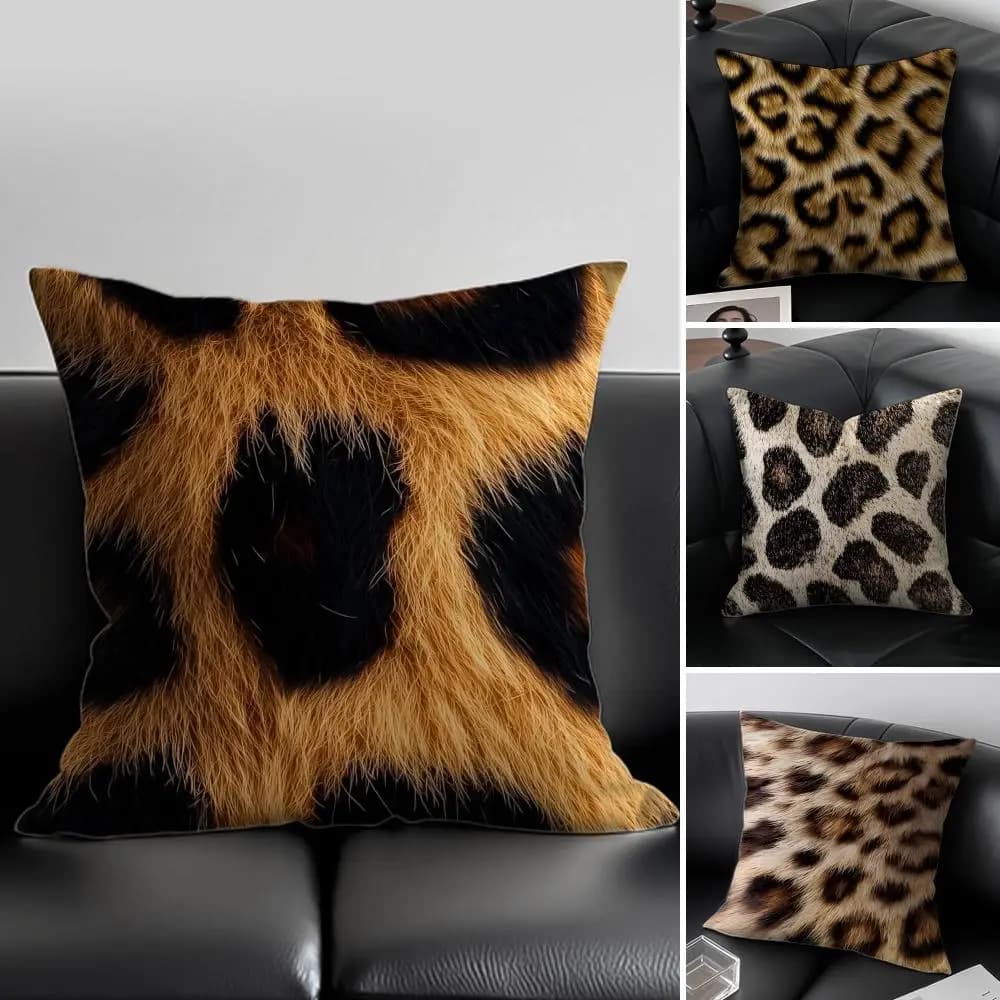 Fodera per cuscino con stampa leopardata, antipolvere, con cerniera invisibile, in morbido peluche.