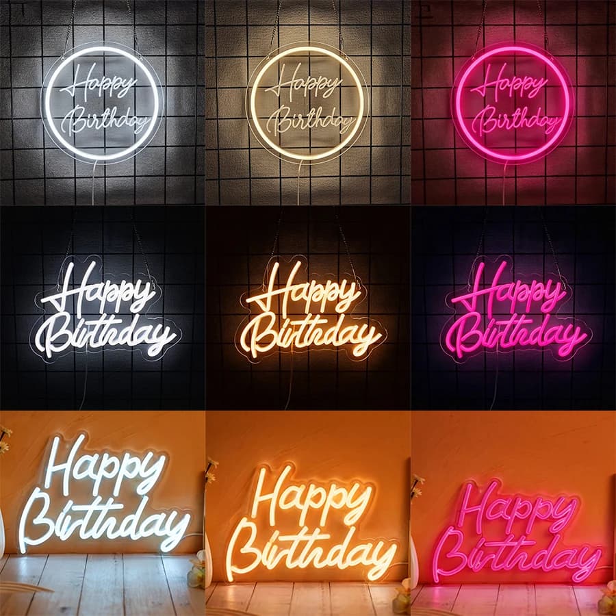 Insegna al neon di buon compleanno per decorazioni da parete, insegna al neon a LED alimentata tramite USB con interruttore, ideale per decorazioni per feste in casa di tutte le età