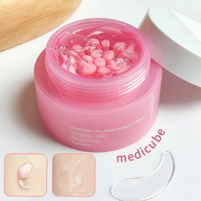 Cream in pink collagen PDRN capsules with niacinamide for uneven skin tone, light moisturizing cream for face, original Korean cream