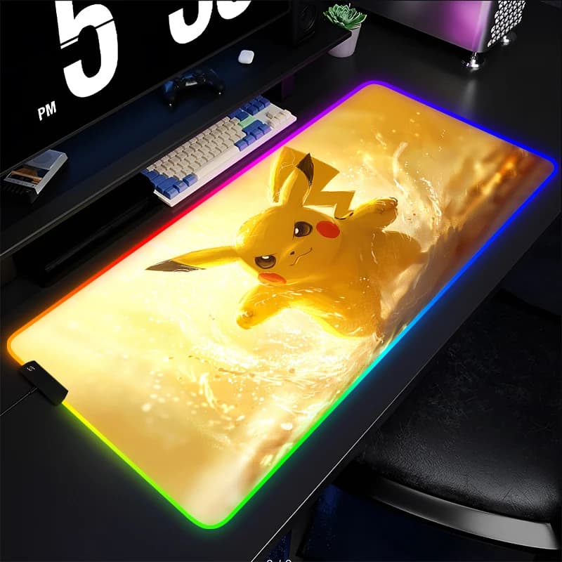 Tappetino per mouse in gomma RGB P-Pokemon Pikachu Game Backlight PC Tastiera Laptop Computer Tappetino da scrivania a LED veloce Accessori da gioco Mousepad
