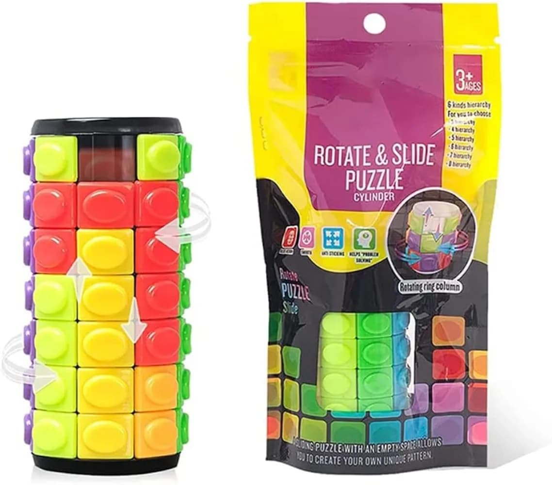 Wheel and slide Cylinder Puzzle 7 Layers Toy Brain Swing Games Smart IQ Fit Cognitive Cubics Gift DIY for Boys Girls Kids Teenagers