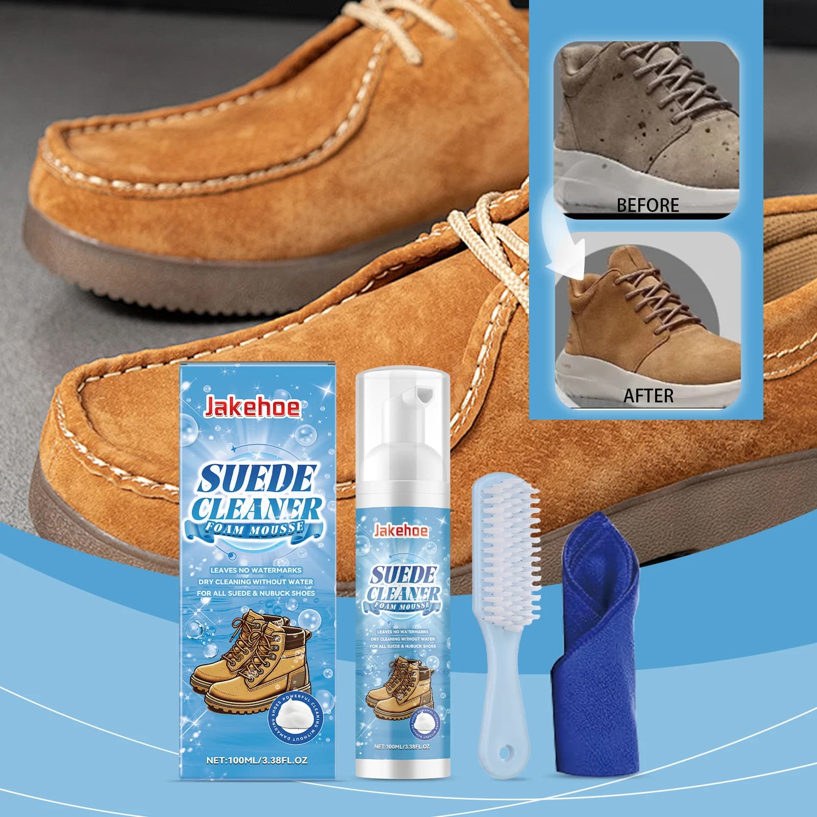 Schiuma per Pulizia a Secco per Pelle Scamosciata, Rimuovi-Macchie Senza Risciacquo con Spazzola, per Pulire Scarpe in Tela e Sneakers, Prodotti per la Cura Quotidiana della Pelle