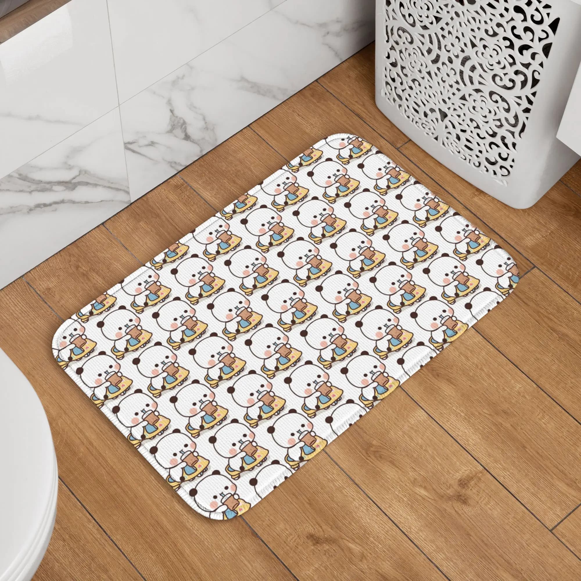 Tappetino personalizzato Peach And Goma Bubu Dudu Bear Panda, tappetino antiscivolo per cucina, bagno, camera da letto, balcone, porta, pavimento, ingresso