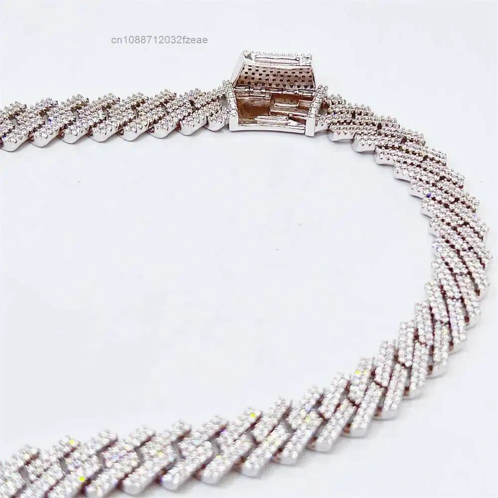 Luxury Custom Lock 14mm Two Rows Moissanite Necklaces for Women Fantasy 925 Sterling Silver Vvs Moissanite Necklace.