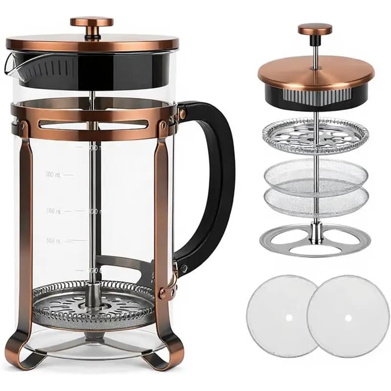 ABXF-Caffettiera per casa, ufficio, French Press da 21 Oz, filtro a 4 rete in acciaio inossidabile 304, vetro borosilicato, resistente al calore