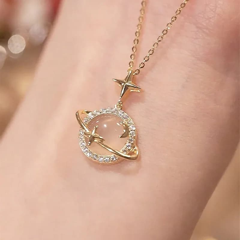New Planet Opal Pendant Necklace Chain Stainless Steel Geometric Chokers Necklaces Women's Simple Jewelry Wholesale