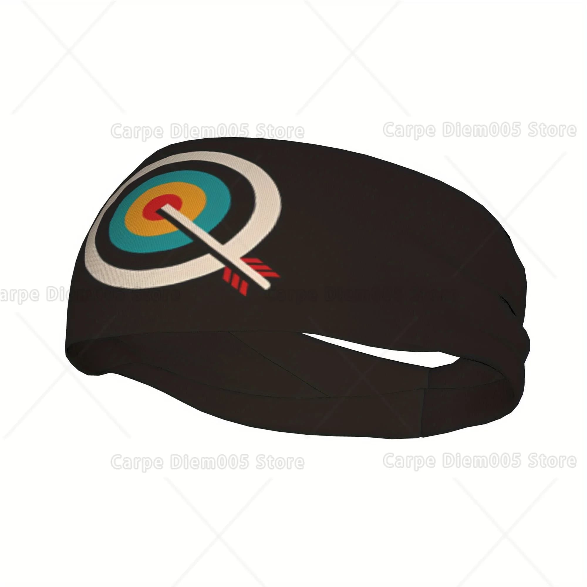 Archery Lover Target Headband, Black with Colorful Bullseye & Arrow Print, Breathable Stretchy Sweatband for Sports