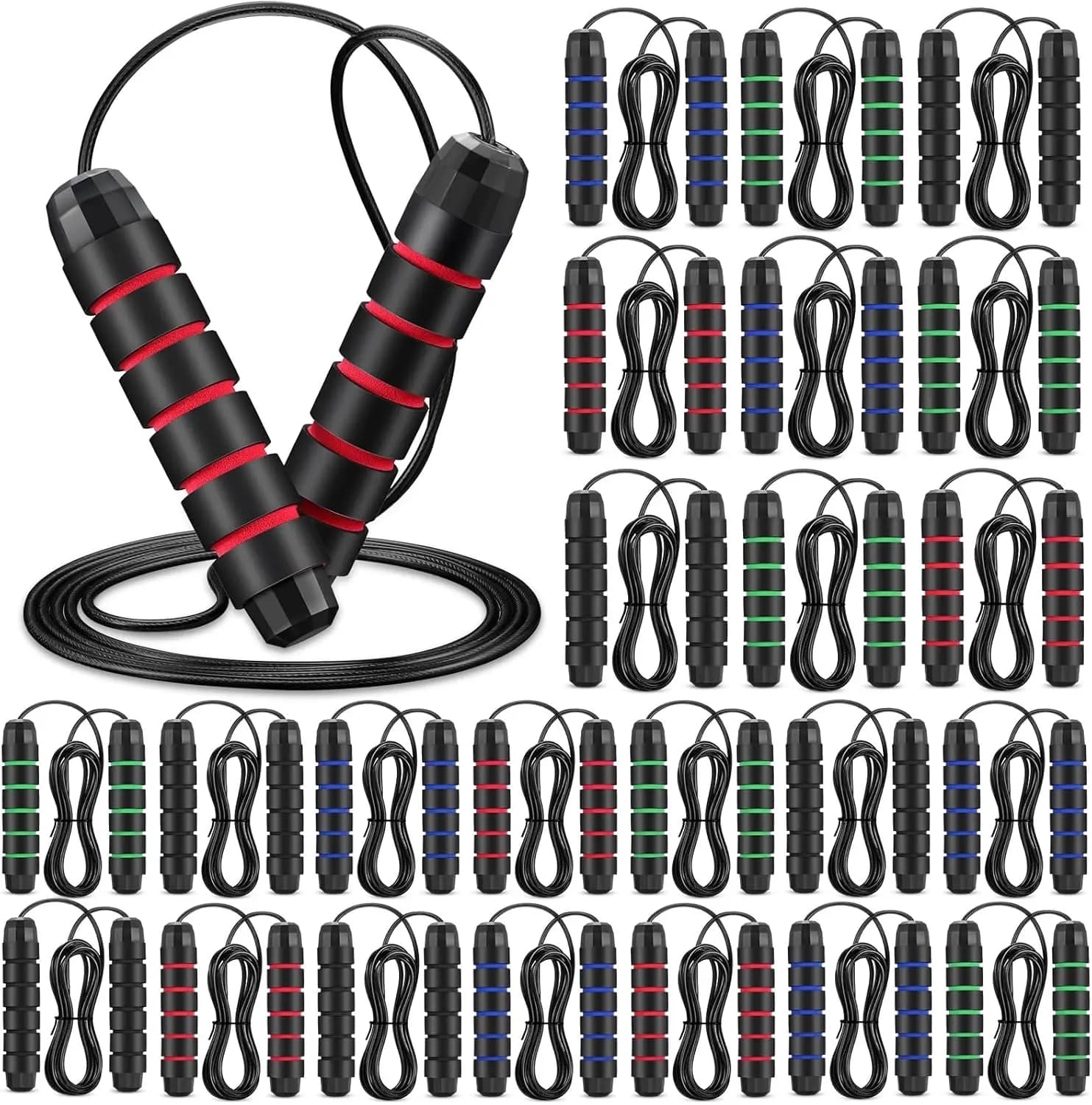 Set of 24 Cords to Jump Adjustable with Ball Bearings and Foam Grips for Cardio Training