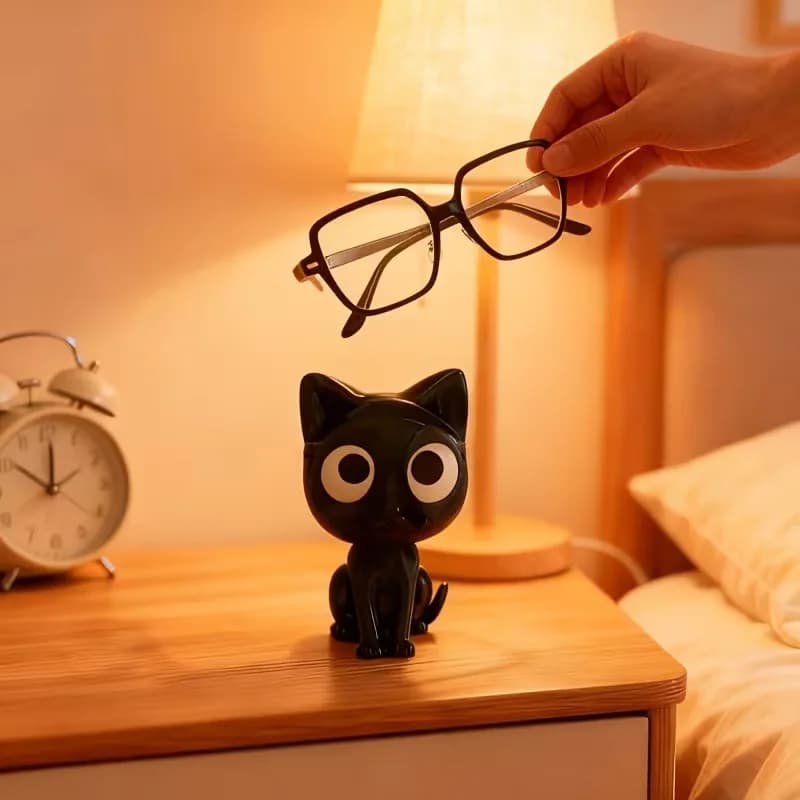 Supporto da Scrivania a Forma di Gatto Nero, Porta Occhiali Carino, Organizzatore Creativo per la Casa, Gattino Inginocchiato, Accessorio per Scrivania da Studio