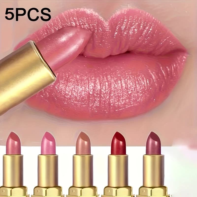 Pack of 5 shiny velvet lipsticks, long-lasting, easy to apply, silky lip balm, long-lasting moisturizing