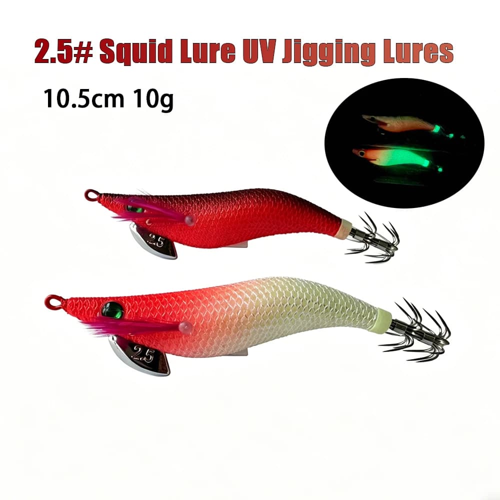 2.5 # Esche per Calamari Riflettenti UV, Lure per Jigging a Lento Affondamento, Ganci per Calamari, Esche Luminose per Pesca in Mare di Polpi e Seppie