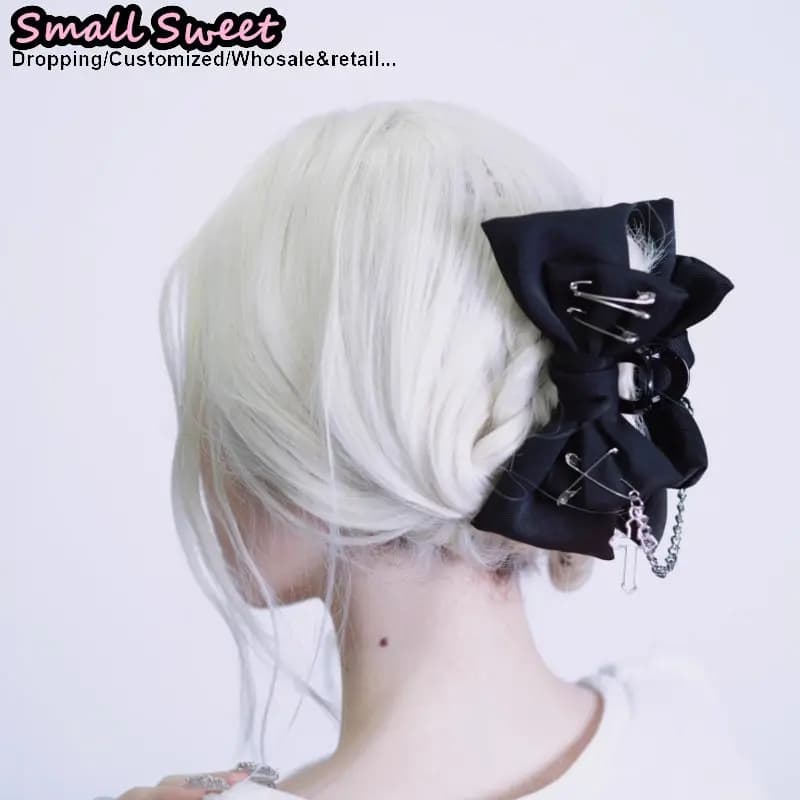 Fermaglio per capelli da donna Goth Steampunk con catena, stile Harajuku Gothic Lolita, fermaglio a pinza a forma di squalo, collezione di fermagli per capelli, accessori per capelli