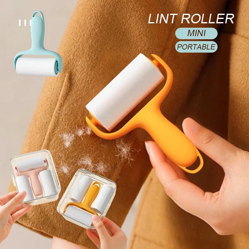 1 Set Travel/Home Reusable Adhesive Mini Lint Roller with Box Clothes Dust Cleaning Tools Pet Hair Plush Peel-off Sticky Rollers