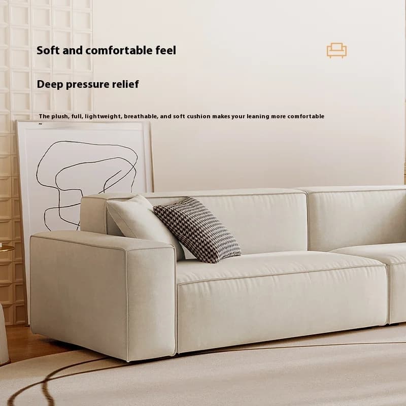 # Divano Moderno Semplice in Tessuto a Tre Posti, Design a Blocco Quadrato Color Crema, per Soggiorno di Piccoli Appartamenti