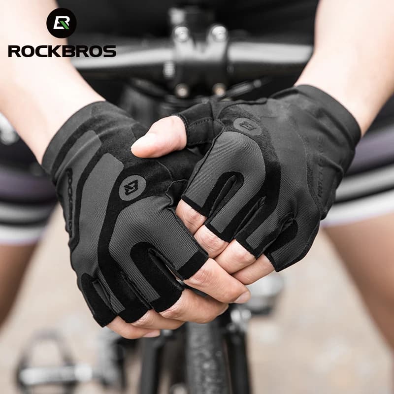ROCKBROS Men's Cycling Gloves Anti-shock breathable cycling gloves Summer fingerless gloves Mountain biking gloves MTB Sport