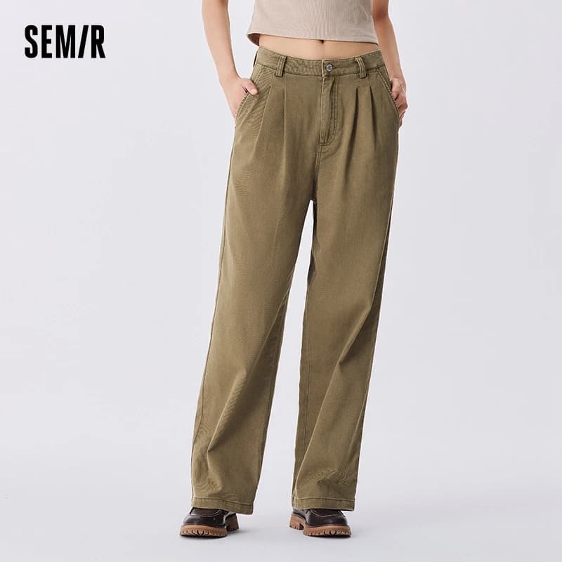 Pantaloni Semir da donna in cotone spazzolato con cintura a gamba larga alla moda autunno vintage pieghettato invecchiato streetwear