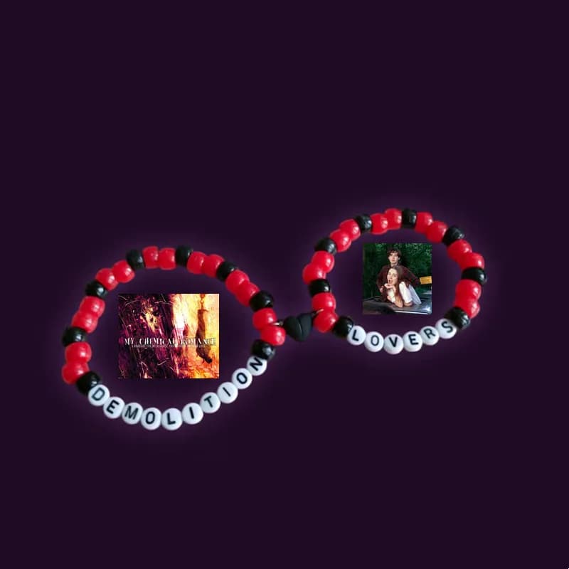 Lovers-inspired couple matching bracelets, MCR inspired kandi with magnetic heart charms A gift for the other