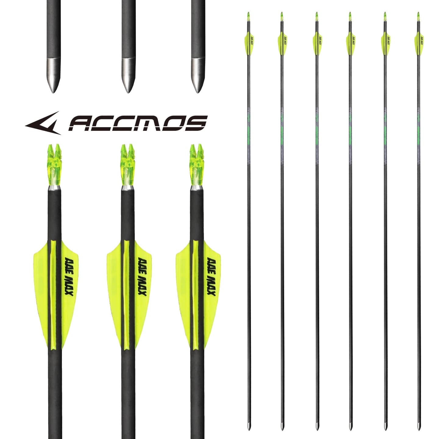 32in Pure Carbon Arrows ID 4.2mm Spine 400-1000 ±0.001 Straightness Yellow Vanes 80 Grain Point for Target Practice Archery