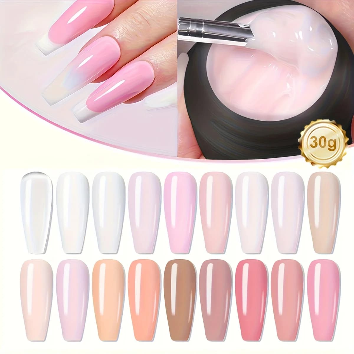 DOULINGDAI Builder Gel Jelly White Nude Pink Sculpted Gel High Hardness for Nail Extension Broken Repair Protection Durable for Home Salon UV LED Lamp Cured Nail DIY Art Manicure 1 oz