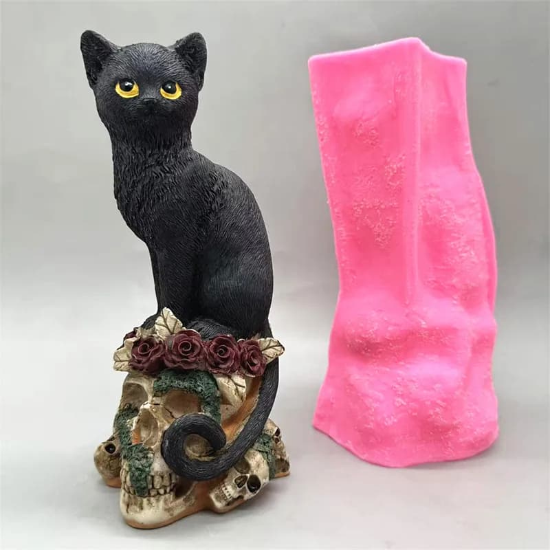 Stampo in Silicone a Forma di Teschio di Gatto Nero per Creare Ornamenti in Gesso, Resina e Cemento, per Decorazioni Fai-da-Te per Casa e Soggiorno