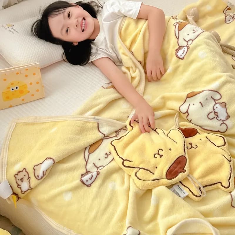 200x230 Grande Coperta Sanrio Kawaii Cartoon Hello Kitty Pompompurin Coperta da tiro Arredamento della camera Lenzuolo Ragazze Soffice biancheria da letto Trapunta