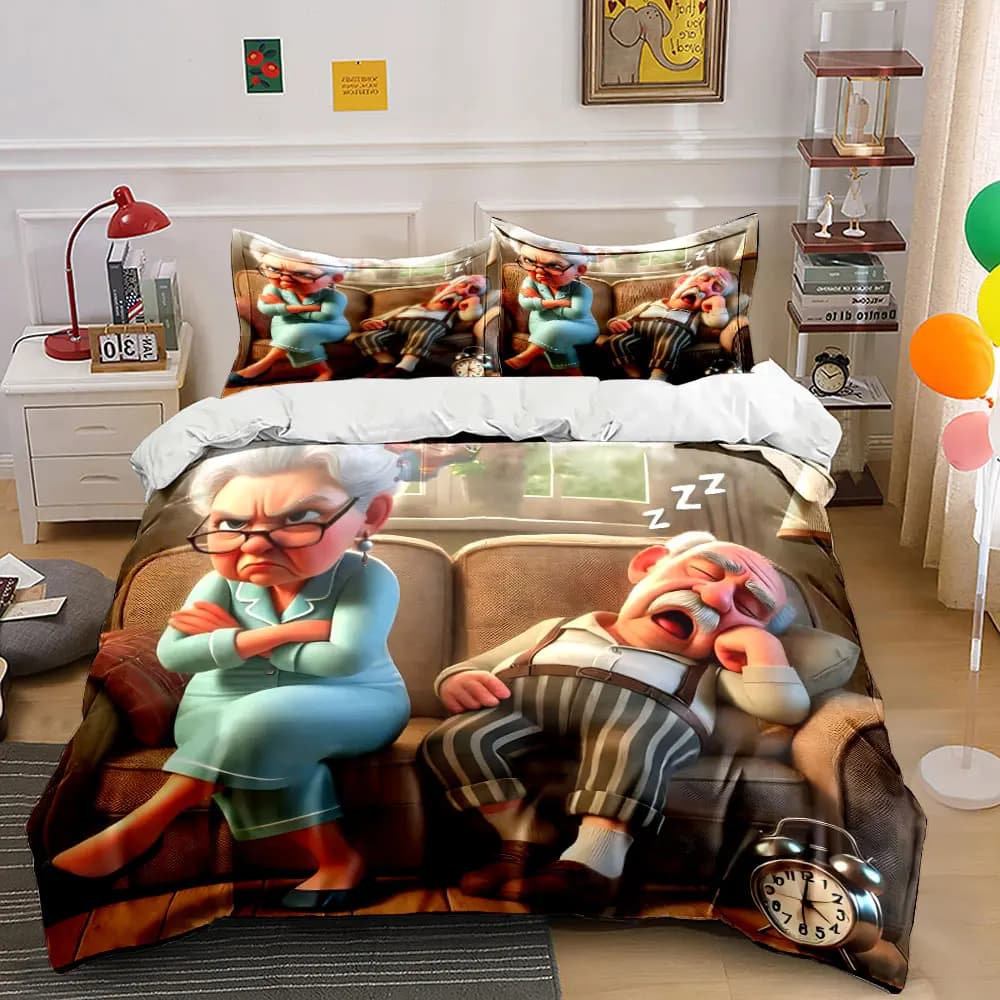 Funny Couple resting on sofa cartoon Printed Duvet Cover Set1 Duvet Cover+2 PillowcaseMulti Size Bedroom Bedding Decoration