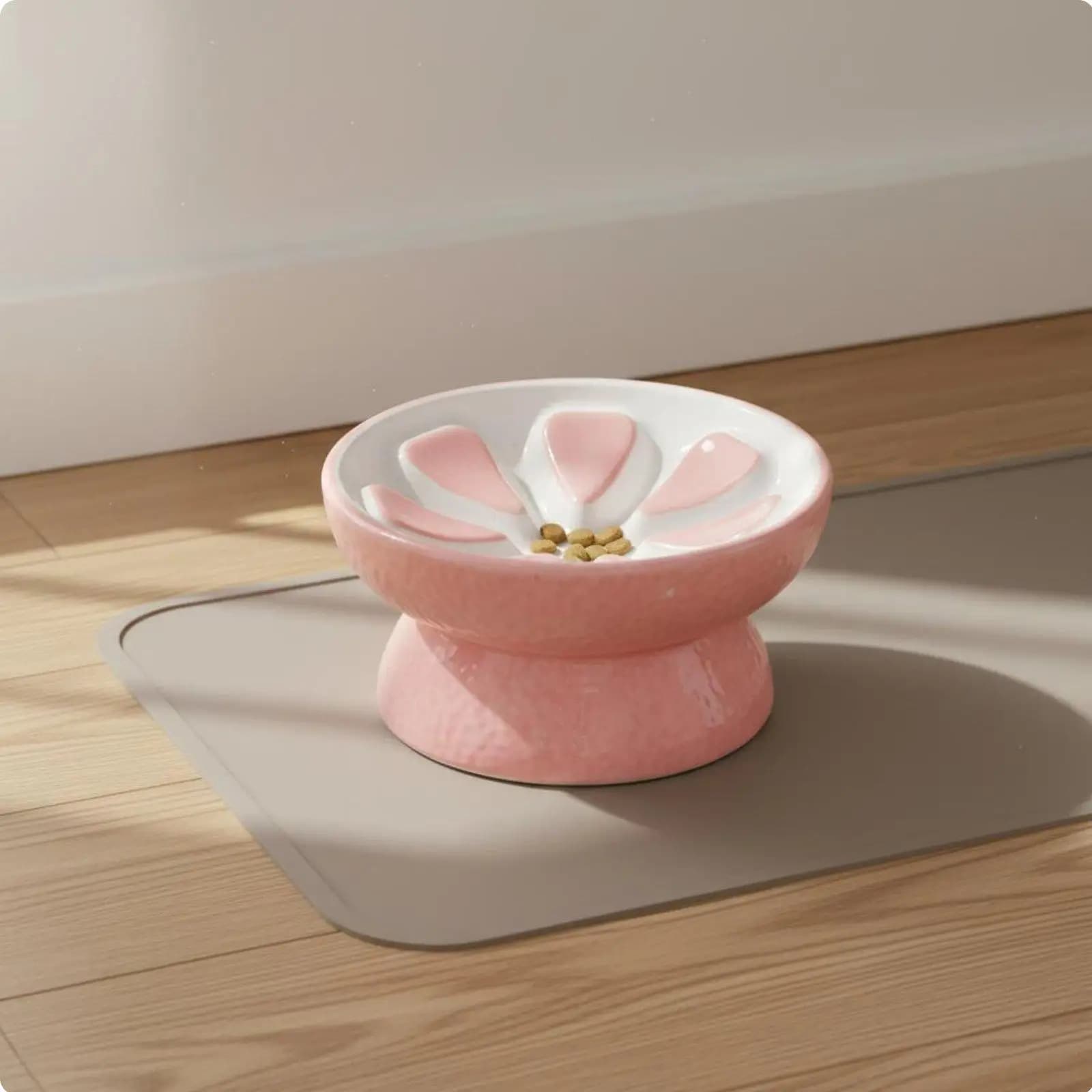 Raised Ceramic Cat Bowl Anti-spill Slow Feeding Dish Pet Food Bowl for Improved Digestion and Less Mess