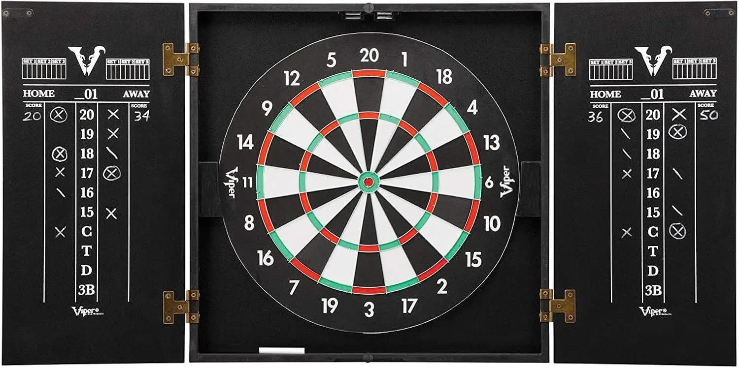 Set di Tavolo da Freccette Reversibile 2-in-1 con Freccette con Punta in Acciaio, Gioco di Baseball, Tabelloni Segnapunti in Gesso, Finitura Nero Opaco