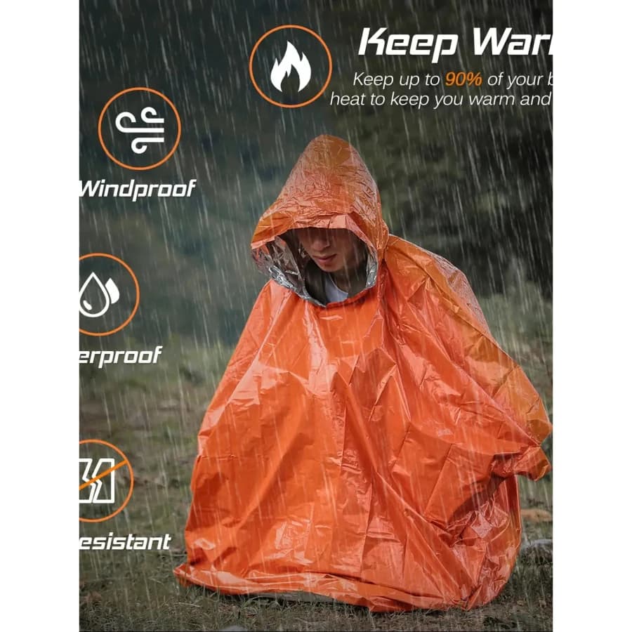 Set di 5 Poncho d'Emergenza, Coperta Termica Impermeabile, Attrezzatura per Sopravvivenza all'Aperto, Gadget per Campeggio