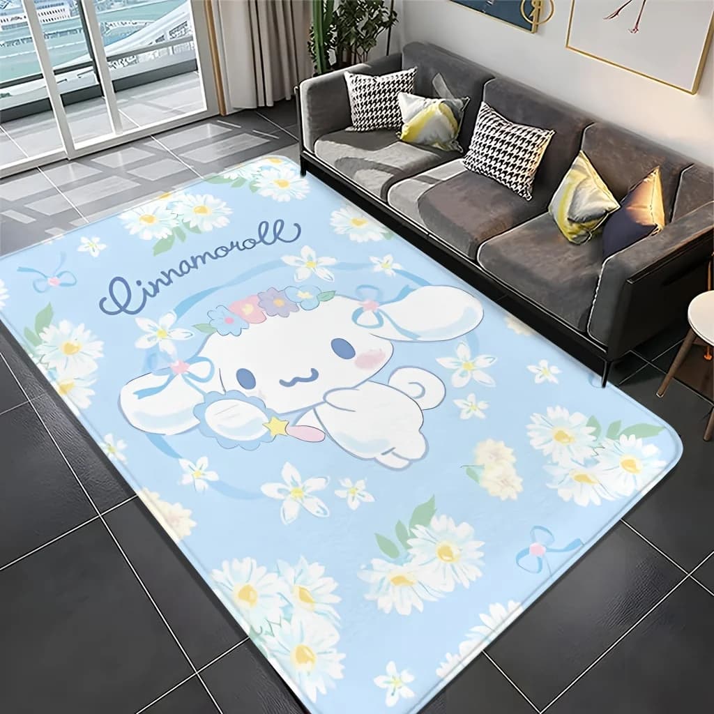 Sanrio Cinnamoroll Floral Area Rug Anime Room Decor Bedside Floor Mat Kawaii Non-slip Living Room Carpet