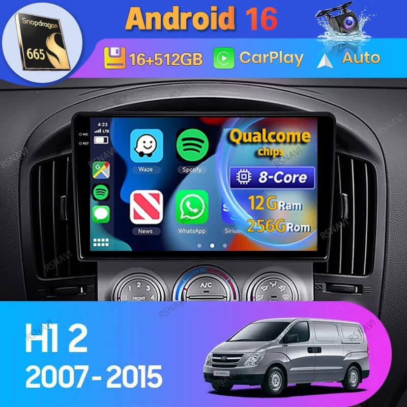 Android 15 Autoradio Per Hyundai H1 2 TQ 2007 2008 - 2015 Carplay Auto Lettore Multimediale GPS Stereo Video 360 Telecamera di Navigazione