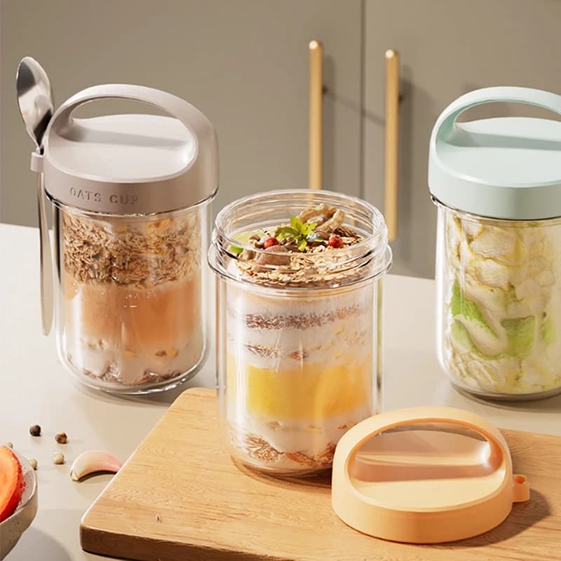 430ML Breakfast Mugs Oat Flour Cereals Noci Yogurt Salad Cup Oat Container in tinned glass with lid Cucchiaio Box for food preservation