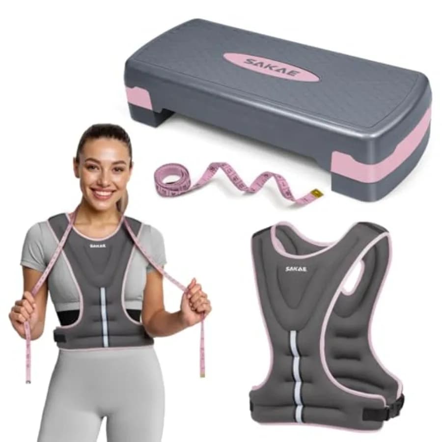 Adjustable Height Aerobic Stepper Set with Dumbbells Kettlebell Waist Trimmer Ankle Weights or Weighted Vest Workout Exercise S
