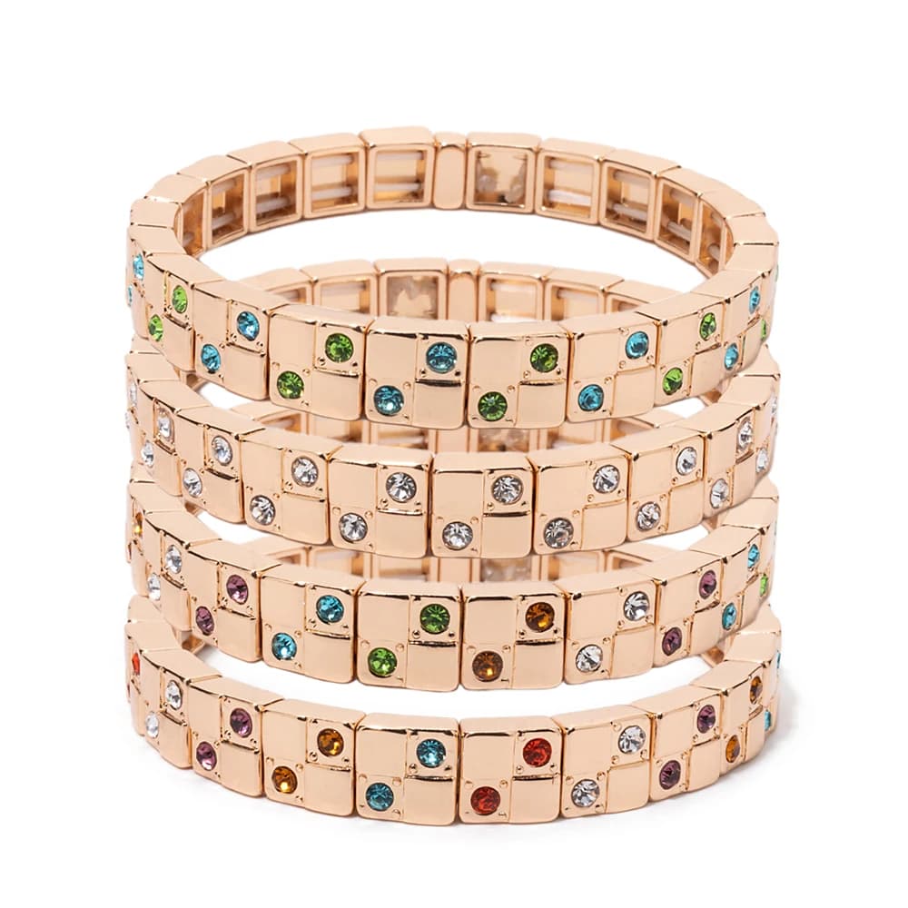 BEUTIFOR Nuovo design con perline quadrate Bracciale da donna Bracciale elastico con zirconi colorati