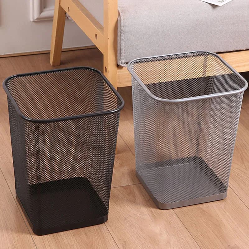 Thickened Metal Mesh Garbage Can Anti-Rust Square Waste Bin Modern Open Top Trash Basket for Home Office Bathroom Indoor